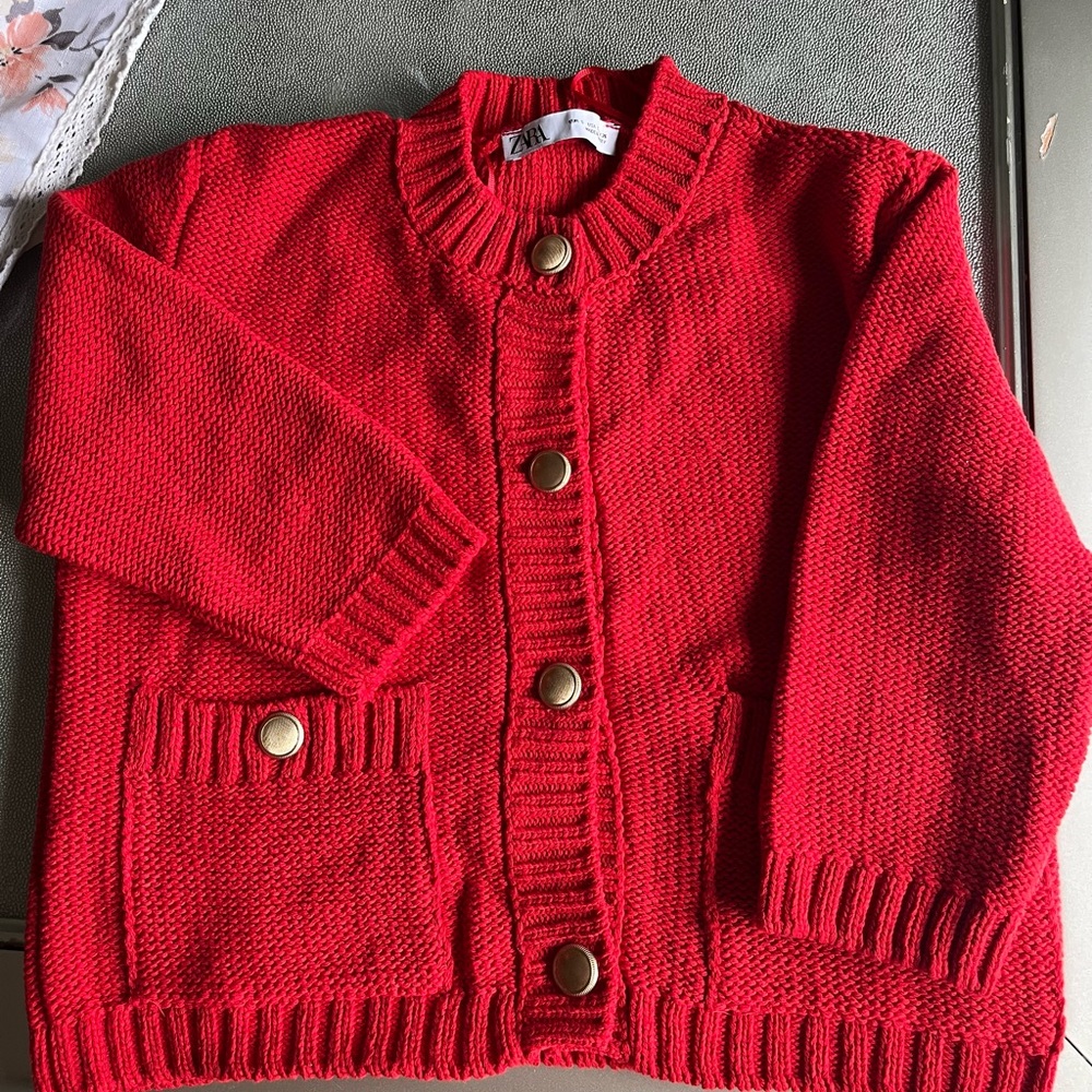 Zara Red Ribbed Knit Coat for Cool Weather